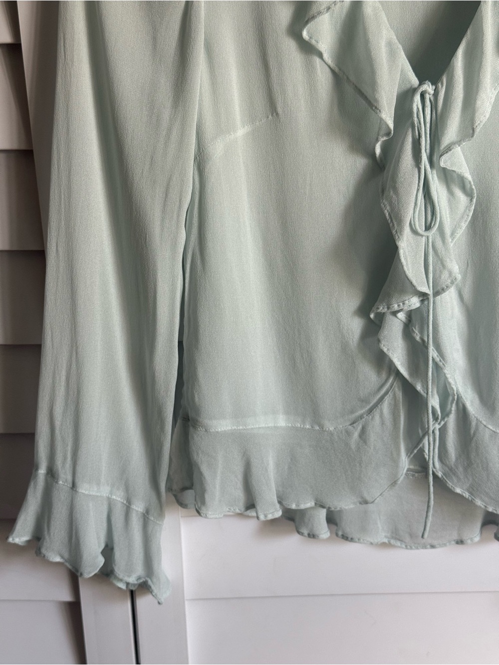 Mint Ruffle Tie-Front Blouse - Picture 5 of 7